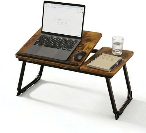 Relaxdays hopfällbart laptopbord för säng och soffa, höjdjusterbart metallskrivbord, 23,5 x 56 x 33 cm, mörkbrun/svart
