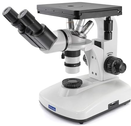 Inverted Binocular Metallurgical Microscope with 100-640X Magnification, LED Reflected Light, 10X/16X Flat-field Eyepiece, Double-Layer Stage for Laboratory Use