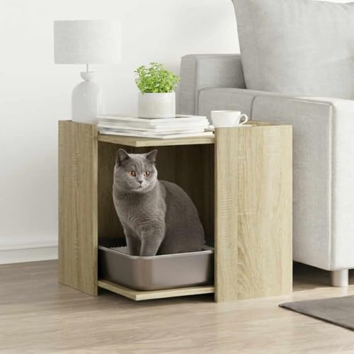 Mokuyary Meuble de Bac à Litière pour Chat chêne Sonoma Salon D | bois ingénierie Maison de Toilettes pour Chats, Table Basse pour Chambre, Balcon