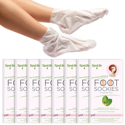 SpaLife Moisturizing Foot Sockies | Foot Mask for Dry Cracked Feet Intensive Repair Treatment | Tea Tree Oil Softening Booties | Callus Remover Alternative | Self Care Gifts for Women | 8 Pack