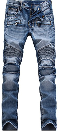 Homme Biker Jeans Déchiré Styles Trou Skinny Destroyed Denim Slim Fit Serré Pantalon Bleu 32