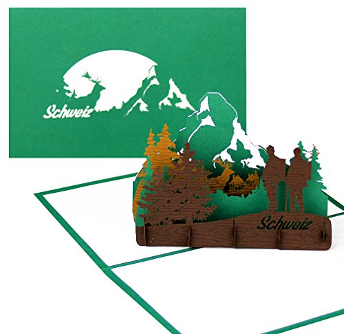Grußkarte Schweiz „Panorama Schweizer Alpen & Matterhorn“ - Pop-Up Karte Bergsteigen, Wandern & Klettern in der Schweiz als Geschenkgutschein, Reisegutschein & Souvenir