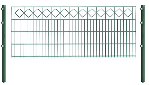 Doppelstabmattenzaun KARO - Komplett-Set inkl. Pfosten & Befestigungsmaterial - optisch ansprechender Schmuckzaun mit Zierelementen (L 10 m | H 83 cm | Grün)