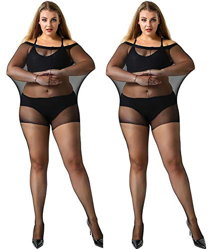 MANZI Women's 2 Pairs Plus Size Control Top Ultra-Soft Tights