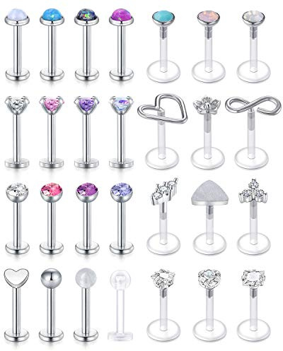 Zolure Cartilage Earring Tragus Helix Daith Conch Piercing Jewelry Lip Rings Labret Studs Stainless Steel Ear Ashley Piercing Jewelry for Women Men 16G 8mm 28pcs
