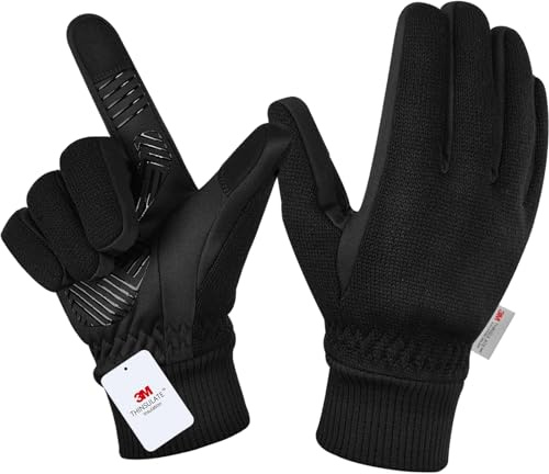 MOREOK Winter Gloves for Men/Women -10°F 3M Thinsulate Warm Touch Screen Snow Ski Bicycle Bike Gloves for Driving/Cycling/Running/Hiking-Black-L