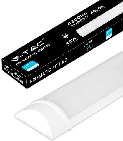 V-TAC Plafoniera LED Lineare da Soffitto 120 CM - 40W - con Chip Samsung - Lampada Rettangolare 4300 Lumen IP20 per Parete, Garage, Negozio - Tubo LED - Luce 4000k Bianca Naturale