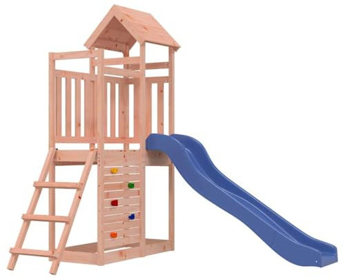 vidaXL Parque Infantil de Exterior Madera Maciza Douglas, Juego de Columpios de jardín, casa de Juegos con tobogán, Parque Infantil de Madera