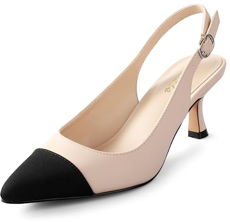 Ankis Women's Slingback Kitten Heels Closed Pointed Toe Low Heel Pumps Comfortable Dress Shoes for Wedding Party Work Office Business Casual Daily Wear 2.5inch Nude Black