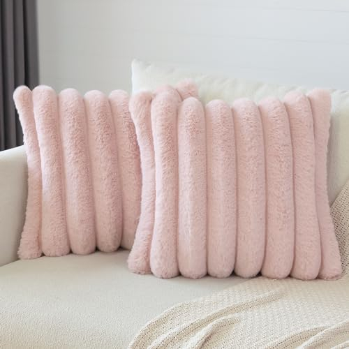 Soleebee 2er Set Plüsch Samt Kissenbezüge, Weiche Künstliche Pelz Kissenbezug Sofa Zierkissenbezüge Dekokissen Kissenhülle Set für Schlafzimmer Zuhause Couch Auto Dekor (40x40cm, Rosa)
