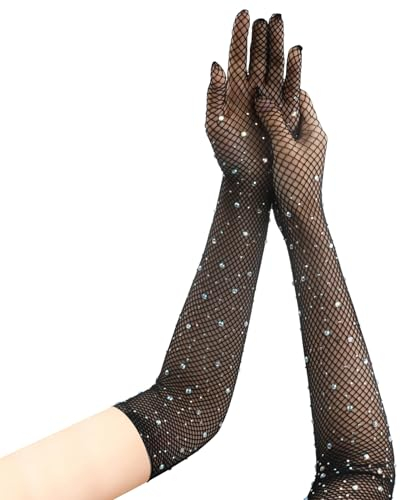 PTJJXA Lange Netzhandschuhe, Fishnet Gloves Long, Fischnetz Handschuhe Lang, Netz Mesh Handschuhe, Mesh Abendhandschuhe für Damen, Mode Opernhandschuhen für Verkleidung Kostüm Party (Schwarz)