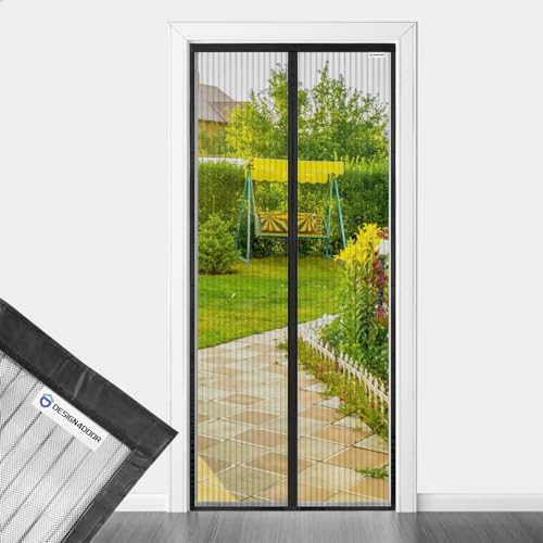 DESIGN4DOOR Zanzariera Magnetica 80 x 230 cm per Porta Finestra, Ultima Versione di Tenda Zanzariera con Magneti, Proteggete la Vostra Famiglia Dalle Zanzare, Nero