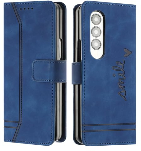 JayModCase Compatible with Samsung Galaxy Z Fold 3 Case, Premium Leather Flip Wallet Cover with [1 Screen Protector] Card Holder Magnetic Closure Stand Function for Galaxy Z Fold 3 (Blue)