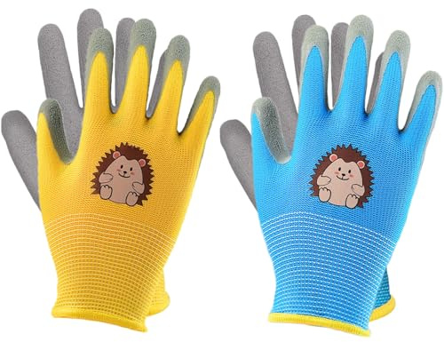 JOOTUEPO Gants de Jardinage pour Enfants, 2 Paires Safety Gants de Jardinage pour Enfants. Gants de Travail Enduits de Caoutchouc Antidérapant, Protégez Les Mains de Votre Enfant