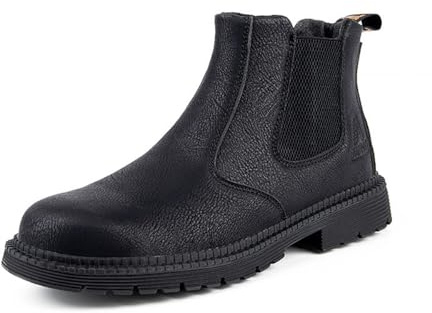 Webrosistol Bottine de Sécurité Homme Femme Cuir Artificiel Slip On Bottes de Sécurité Embout en Acier Chaussures de Securite Chelsea
