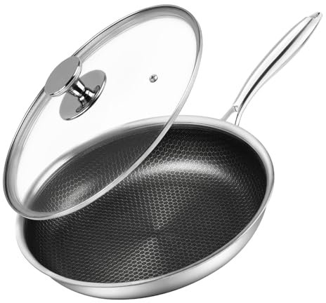 Innerwell Profi Antihaft Pfanne Edelstahl 24 cm, Induktion Pfanne mit Deckel, kratzfeste Wabenversiegelung, Universal Bratpfanne, backofenfest, PFOA-frei, spülmaschinengeeignet