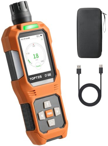 TOPTES CT-580 Kohlenmonoxidmelder, wiederaufladbarer CO-Melder mit Vibration, visuellen & akustischen Alarmen, tragbarer CO-Alarm, 0-1000PPM, TFT-Farbdisplay für Zuhause, Auto, Camping & Reisen