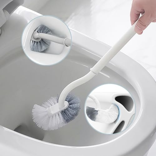 2 stycken toalettborste, långt handtag, toalettborste böjd, uppgraderad toalettborste, toalettborste med kantrengöring, plasttoalettborstset med starka borst för djuprengöring – vit