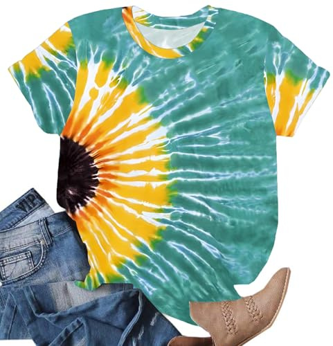 Tie Dye T Shirts for Women Rainbow Shirts Funny Short Sleeve Tops