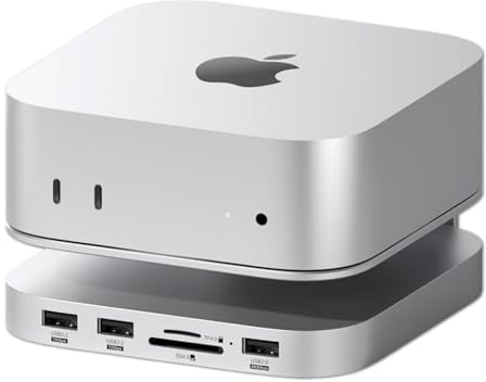 Hagibis Mac mini M4 Hub & Stand with SSD Enclosure, 3 in 1 USB Type-C Docking Station with M.2 NVMe SSD Case, 10Gbps USB3.2 Gen2, SD4.0, TF4.0, 5V/2A Power Supply for M4 Pro (MC60)
