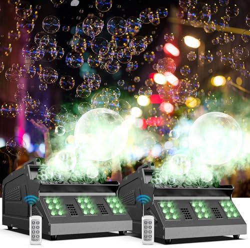 Máquina de humo, 2 piezas máquina de burbuja, máquina de humo de fiesta de 1500 W con mando a distancia, control DMX, adecuada para fiestas, cumpleaños, jardines, Halloween, Navidad