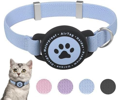 JIARUI Airtag Cat Collar, Stretchy Kitten Collar with Apple Air Tag Holder