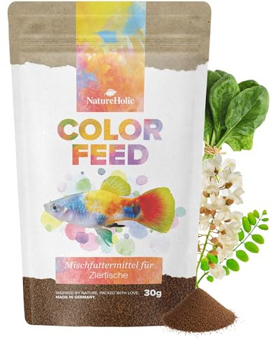 NatureHolic Color Feed Nourriture pour poissons en granulés souples avec krill arctique et spiruline pour des couleurs vives et des poissons d'ornement vitaux coulent lentement Eau claire Fabriqué en