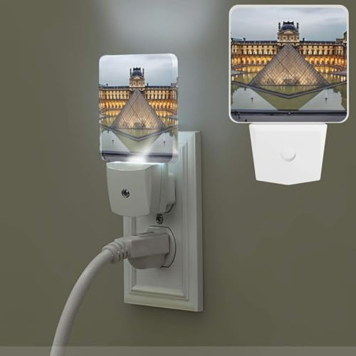 BWLHJKE LED Night Light Plug in, Louvre Museum in Paris Night Lights Plug into Wall, Modern Nightlight Dusk to Dawn 3000K Soft White, Auto-On/Off Led Night Lamp for Hallway Bedroom Stairway