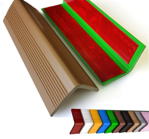 Profilo per Bordi delle Scale, Profilo Angolare in PVC Autoadesivo 40mm x 40mm, 100 cm Profilo Antiscivolo a Forma di L(Khaki)