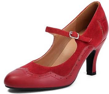 graceretro Chaussures Mary Jane Rockability pour femme - Bout rond - Vintage des années 1950 - Talon Oxford des années 1930 - Bride de cheville rétro des années 1920 - Escarpins victoriens, rouge, 38