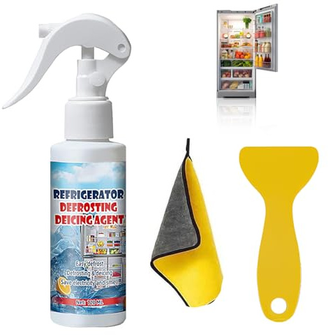 120ml Spray Detergente per Frigorifero, Spray per Scongelare Frigorifero e Congelatore, Sbrinamento e Sbrinante, Rimozione Rapida del Gelo, Consente di Risparmiare Energia e Odore