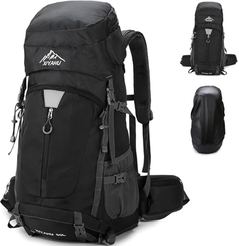 Lawaia 60L Hiking Backpack Camping Backpack for Travelling Waterproof Rucksacks Large Backpacks for Men Women Lightweight Backpacks Walking Survival Fishing School Daypack Sports Bag(black)