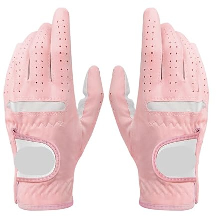 GOXQIT Guanto da golf 1 paio professionale in morbido tessuto traspirante for donna mano sinistra e destra per Adulta(Pink 1 pair,Size 21)