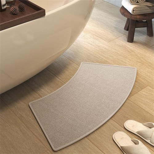 FCS Bathroom Gebogene Duschmatte Halbrund Badematte, wasserabsorbierend, rutschfeste Badteppich für Rundduschen(Size:40x75cm,Color:beige)