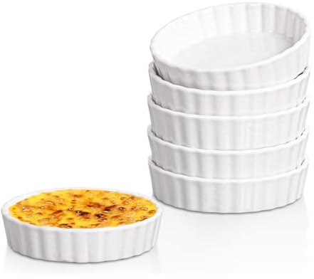 Remingtape 140 g creme Brulee-ugnsformar, runda räfflade quichformar, tarteform, ugnssäkra ugnsformar för bakning, soufflé, ugnsformar 6-pack