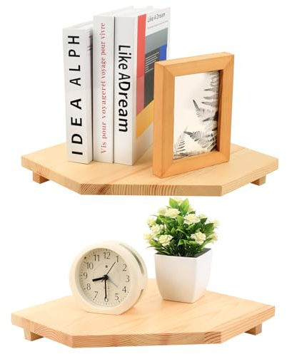 YITYDaMai 2 Pcs Estanteria Esquina Pared, Baldas Flotantes Pared de Madera de Roble, Estantes Flotantes, Estanterias de Pareds Vintage para Cocina, baño, Dormitorio, Sala de Estar