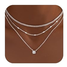 WATEFOER 3Pcs Colliers Or pour Femme, Collier Superposé Délicat Plaqué Or 14K avec Pendentif en Zircone Cubique Collier Ras-du-cou Empilable Réglable Bijoux Cadeau pour Halloween Noël