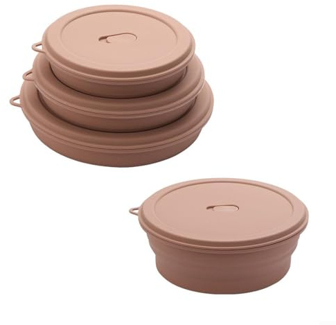 Fauhapyway Lot de 3 bols pliables en silicone avec couvercles, peu encombrants, passent au lave-vaisselle, pour camping, voyage (marron)