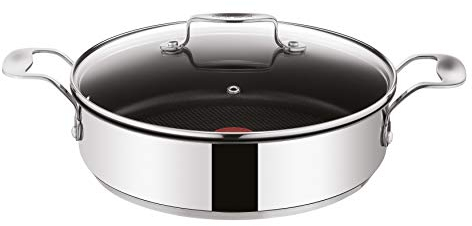 Tefal E79071 Jamie Oliver Induction Servierpfanne mit 2 Seitengriffen und Glasdeckel, 25 cm, 2,8L, Edelstahl, 37.6 x 21 x 13 cm