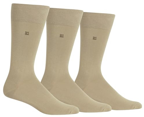 Chaps Men's Solid Rayon Blend Dress Crew Trouser Socks 3 Pair, Khaki Sock Size:10-13/Shoe Size: 6-12
