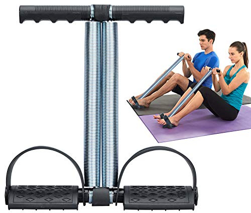 COVVY Corda elastica per addominali e gambe, con doppia molla di tensione, attrezzo per bodybuilding, fitness, yoga, allenamento (nero)
