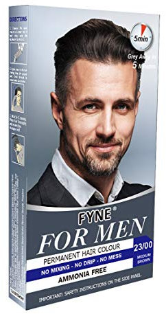 FYNE - Medium Brown Permanent Hair Colour | Grey Hair Colouring for Men with Comb Applicator Included | Natural-Look Hair Dye | No Mixing Ready to Apply | Ammonia and Cruelty-Free