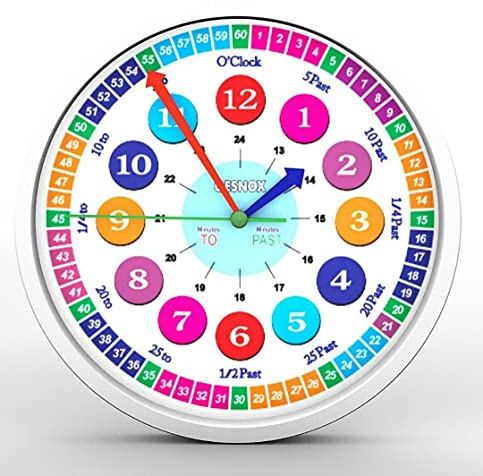 Qesnox Kids Wall Clock - Silent, Non-Ticking Time Teacher for Kids Bedroom & Office. Teaches, Reads & Learns Time Telling (30CM)