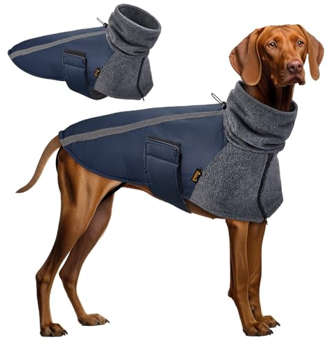 SlowTon Vinterkappa för hundar, varmt foder av polar fleece utomhusjacka för hundar med polokrage halsduk reflekterande ränder justerbar vattentät vindtät valpväst mjuk husdjursoutfit för små