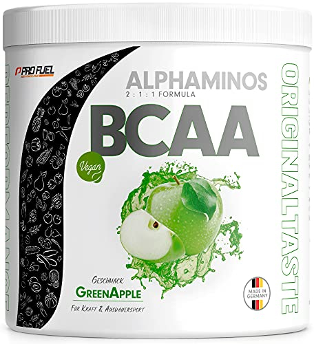 BCAA Pulver 300g GRÜNER APFEL - Alphaminos BCAA 2:1:1 Drink mit 8000 mg BCAA - unfassbar leckerer Geschmack, Essentielle Aminosäuren (EAA) Leucin, Isoleucin & Valin - 100% vegan und laborgeprüft