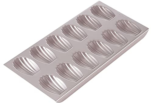 CHEFMADE Stampo Madeleine tortiera, Bakeware Madeline a guscio ovale antiaderente a 12 cavità per la cottura al forno (Oro Champagne)
