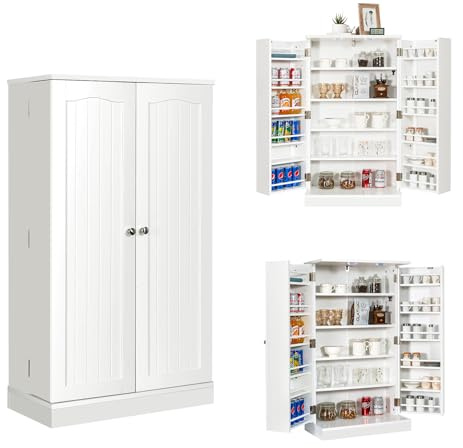 COSTWAY Credenza per Cucina con Doppia Anta, Armadio Dispensa con 6 Ripiani Regolabili, per Soggiorno, Cucina e Sala da Pranzo, 59 x 30,5 x 103 cm