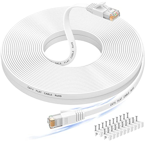 Nixsto Ethernet Kabel 30m, Cat 6 lan kabel 30meter High Speed, Netzwerkkabel, Flach Ethernet-Kabel mit Rj45-Anschluss für Roter Modem, Aufwärtskompatibel mit Patchkabel Cat 8/7-Weiß