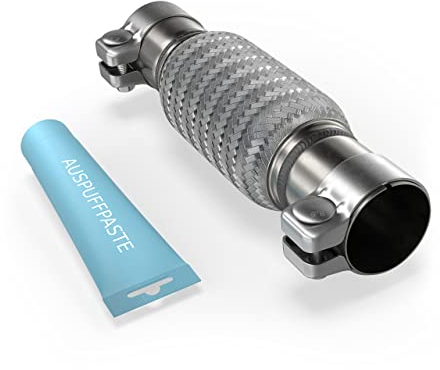 Flexrohr Universal Flexstück Wellrohr Hosenrohr Flexibles Rohr Edelstahl Interlock Ø50 x 150 x 260mm mit 2 Schellen. Einbau ohne Schweißen inkl. Montage Past