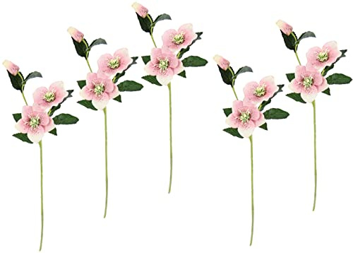 Flair Flower Helleborus Christrosenzweig 5er Kunstblume Seidenblumen Floristik Einzelblume Stielblume Einzelzweig einzelner Stiel Kunst-Stielblume Dekoblume Blumen Blumendeko,Rosa,021114WRS,57x12x5cm